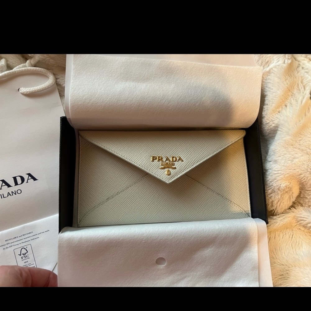 Creamy White Prada Enevelope Wallet, New with Tags
